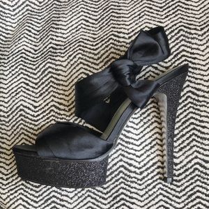 H by Halston Black Heels - platform glitter stilettos - size 9